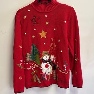 Vintage Kikit Festive Red Snowman Sweater/ Size Large